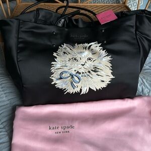 Kate Spade Black Everything Cat Large Tote NWT